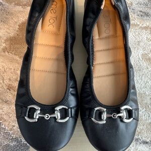 Me Too “Lexeys” Women's Black Flats with Silver Buckle
